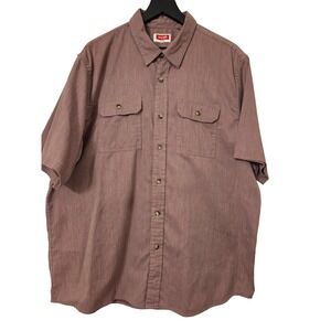 Wrangler Mens Work Shirt Short Sleeve Button Up Pockets Casual‎ Brown